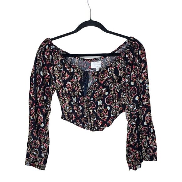 Kendall And Kylie Tops - Kendall + Kylie Blouse Size M Long Bell Sleeves Floral Tie Front Crop Top Womens